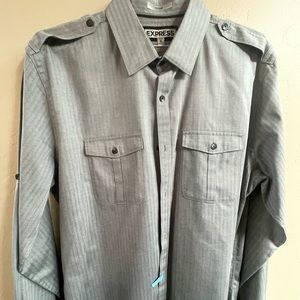 EXPRESS Men’s Button Up Pinstripe Fitted 17-17 1/2 XL long sleeve dress shirt